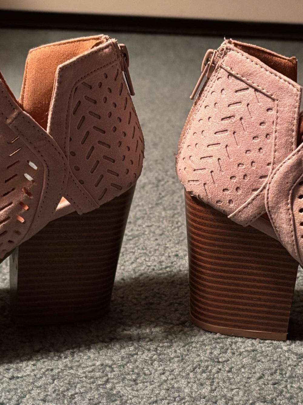 Women's (beige) Suede Peep-Toe Ankle Booties - Picture 2 of 11
